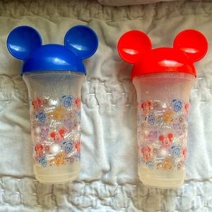 Mickey Mouse ear Disney cups with lids 2 red & blue